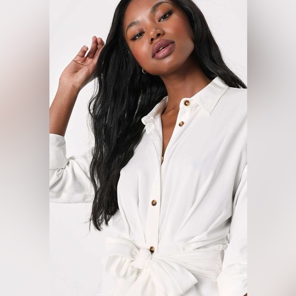 LULU’S Charming Confidence White Collared Button Up Mini Dress - Picture 5 of 5